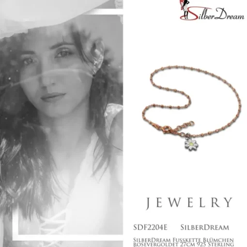 SilberDream Fußkette Blümchen rosevergoldet 27cm 925 Sterling Silber SDF2204E