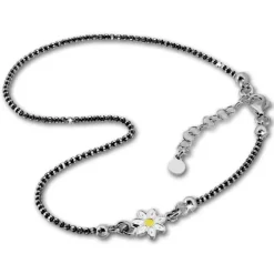 SilberDream Fußkette Blume 27cm geschwärzt diamantiert 925 Silber SDF2224K