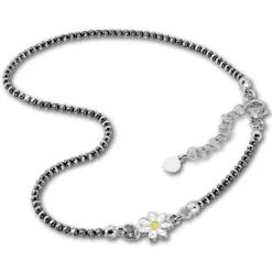 SilberDream Fußkette Blume 27cm geschwärzt diamantiert 925 Silber SDF2254K