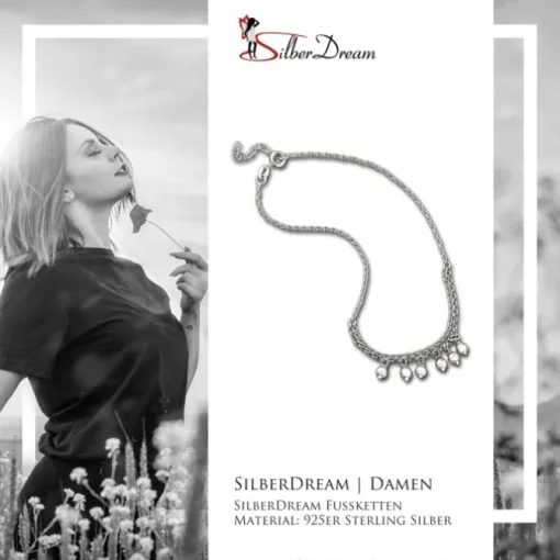 SilberDream Fußkette Dangle 25cm 925 Sterling Silber Damen SDF5195J