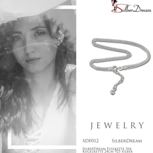 SilberDream Fußkette 3er Kugelkette 24cm 925 Silber SDF012