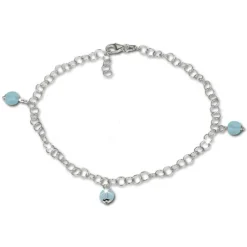 SilberDream Fußkette Kugel Glas blau 25cm 925 Silber SDF011H