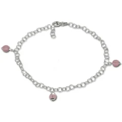 SilberDream Fußkette Kugel Glas rosa 25cm 925 Silber SDF011A