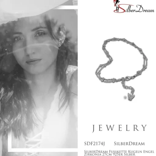 SilberDream Fußkette Kugeln Engel Zirkonia 27cm 925er Silber SDF2174J