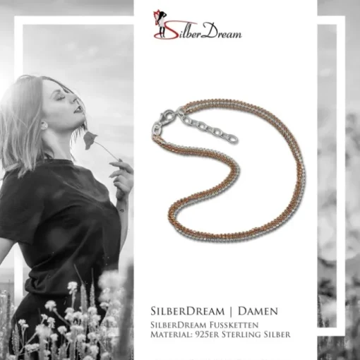 SilberDream Fußkette Kugeln Rose vergoldet und 925er Silber SDF2123E