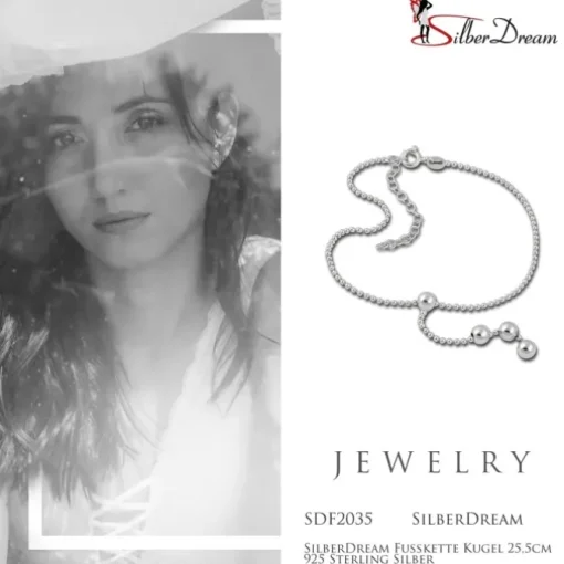 SilberDream Fußkette Kugel 25,5cm 925 Sterling Silber SDF2035