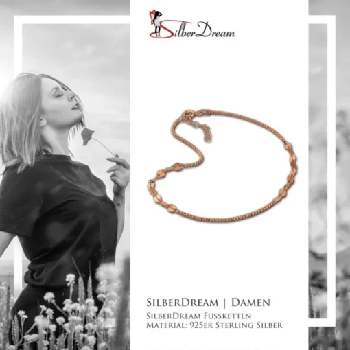 SilberDream Fußkette Plättchen vergoldet 27cm 925 Sterling Silber SDF2184E
