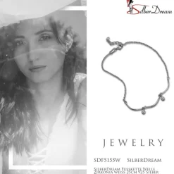 SilberDream Fußkette Welle Zirkonia weiß 25cm 925 Silber Damen SDF5155W