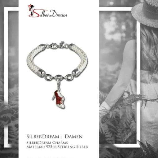 SilberDream Geschenkset Schuh Charm mit Lederarmband 925 Silber FCA153