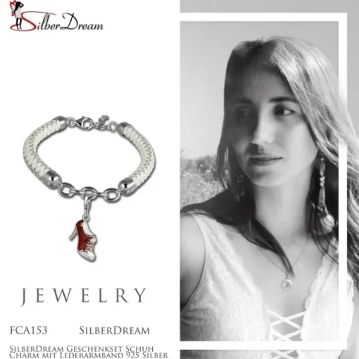 SilberDream Geschenkset Schuh Charm mit Lederarmband 925 Silber FCA153