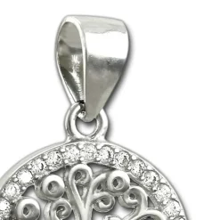 SilberDream Glitzer Anhänger Lebensbaum Zirkonia weiß Damen 925 Silber GSH400W