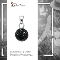 SilberDream Glitzer Anhänger rund Zirkonia schwarz 925er GSH206S