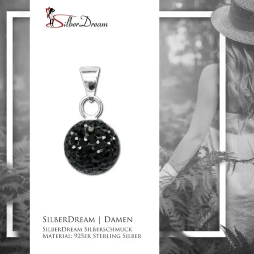 SilberDream Glitzer Anhänger rund Zirkonia schwarz 925er GSH206S