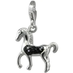 SilberDream Glitzer Charm Pferd schwarz Zirkonia Kristalle Anhänger GSC570S