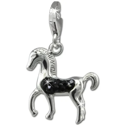SilberDream Glitzer Charm Pferd schwarz Zirkonia Kristalle Anhänger GSC570S