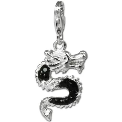 SilberDream Glitzer Charm Drache schwarz Zirkonia 925 Silber GSC524S
