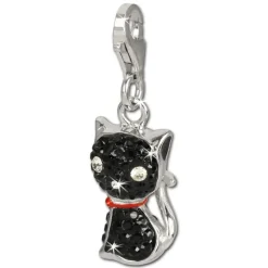 SilberDream Glitzer Charm Katze schwarz Zirkonia Kristalle GSC506S