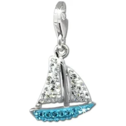 SilberDream Glitzer Charm Segelboot hellblau Zirkonia Kristalle GSC569H