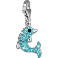 SilberDream Glitzer Charm Delfin hellblau Zirkonia Kristalle GSC516H