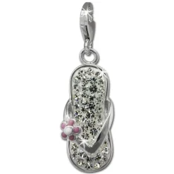 SilberDream Glitzer Charm Flipflop Blume weiß Zirkonia Kristalle GSC563W