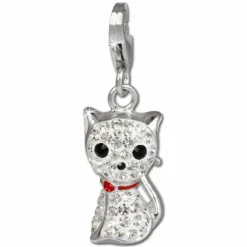 SilberDream Glitzer Charm Katze weiß Zirkonia Kristalle GSC506W