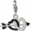 SilberDream Glitzer Charm Doppelherz schwarz Zirkonia Kristall GSC503S