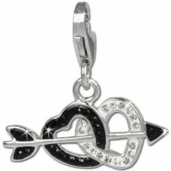 SilberDream Glitzer Charm Doppelherz schwarz Zirkonia Kristall GSC503S