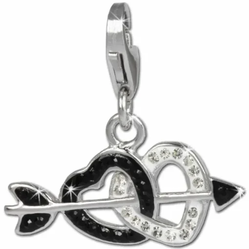 SilberDream Glitzer Charm Doppelherz schwarz Zirkonia Kristall GSC503S