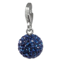 SilberDream Glitzer Charm Kugel 10mm blau Zirkonia Kristalle GSC220B