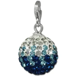 SilberDream Glitzer Charm Kugel blau/weiß Zirkonias GSC219B