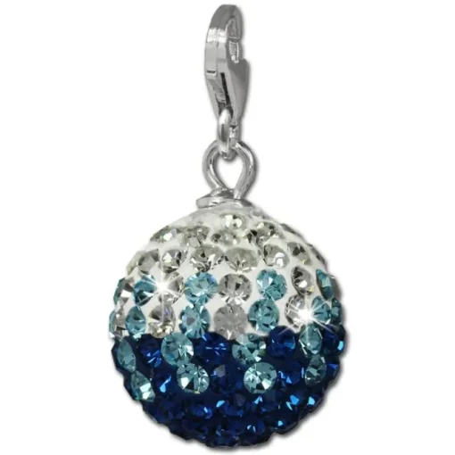 SilberDream Glitzer Charm Kugel blau/weiß Zirkonias GSC219B