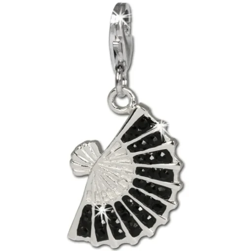SilberDream Glitzer Charm Fächer schwarz Zirkonia Kristalle GSC525S