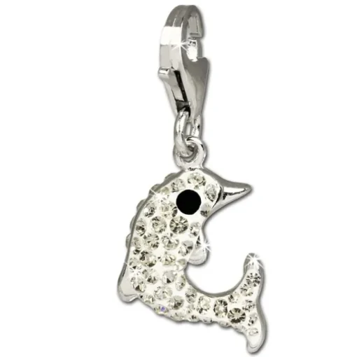 SilberDream Glitzer Charm Delfin weiß Zirkonia Kristalle 925 GSC516W