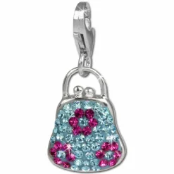 SilberDream Glitzer Charm Tasche blau Zirkonia Kristalle 925 GSC532H