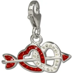 SilberDream Glitzer Charm Doppelherz rot Zirkonia Kristalle GSC503R