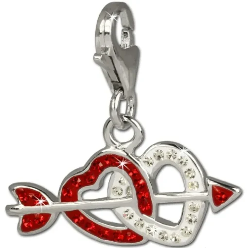 SilberDream Glitzer Charm Doppelherz rot Zirkonia Kristalle GSC503R