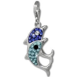 SilberDream Glitzer Charm Delfin-Paar hellblau Zirkonia Kristalle GSC582H