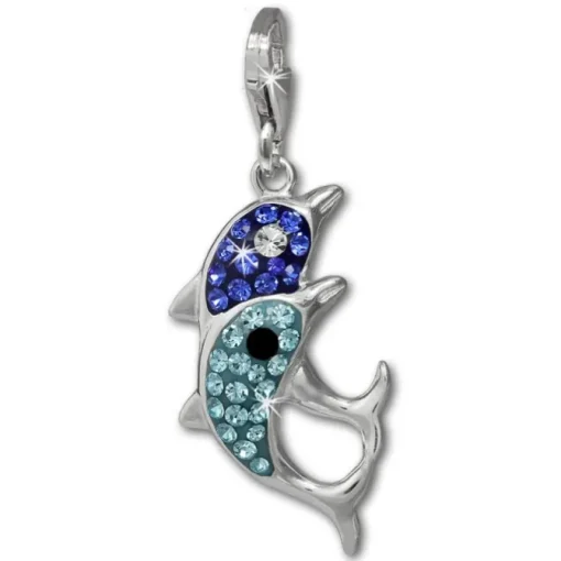 SilberDream Glitzer Charm Delfin-Paar hellblau Zirkonia Kristalle GSC582H