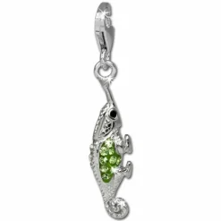 SilberDream Glitzer Charm Leguan grün Zirkonia Kristalle 925er GSC535L