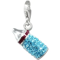 SilberDream Glitzer Charm Nuckelflasche hellblau Zirkonia Kristalle GSC555H