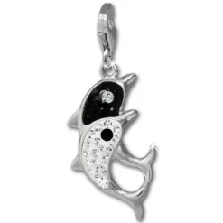 SilberDream Glitzer Charm Delfin-Paar weiß Zirkonia Kristalle GSC582W