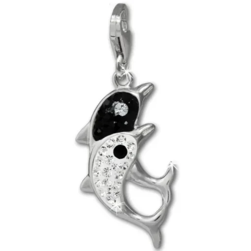 SilberDream Glitzer Charm Delfin-Paar weiß Zirkonia Kristalle GSC582W