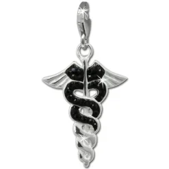 SilberDream Glitzer Charm Hermesstab schwarz Zirkonia Kristalle GSC557S