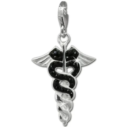 SilberDream Glitzer Charm Hermesstab schwarz Zirkonia Kristalle GSC557S