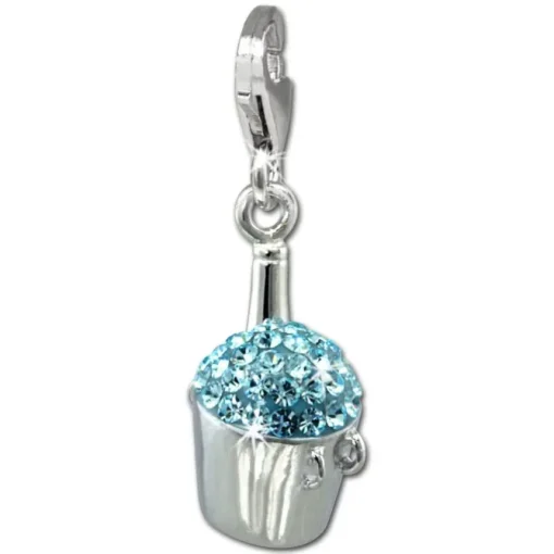 SilberDream Glitzer Charm Sektkühler hellblau Zirkonia Kristalle GSC573H