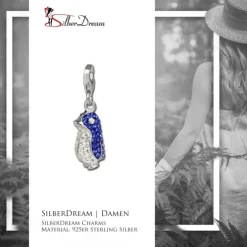 SilberDream Glitzer Charm Pinguin blau Zirkonia Kristalle GSC533B