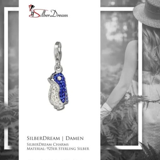 SilberDream Glitzer Charm Pinguin blau Zirkonia Kristalle GSC533B
