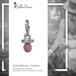 SilberDream Glitzer Charm Nuckel rosa Zirkonia Kristalle GSC502A
