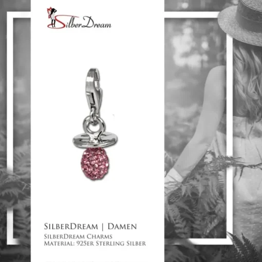 SilberDream Glitzer Charm Nuckel rosa Zirkonia Kristalle GSC502A