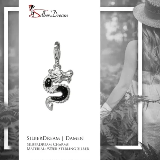 SilberDream Glitzer Charm Drache schwarz Zirkonia 925 Silber GSC524S